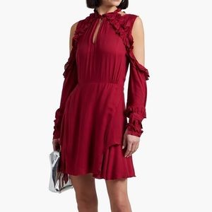 IRO Janie cutout cold shoulder deep red ruffle dress
